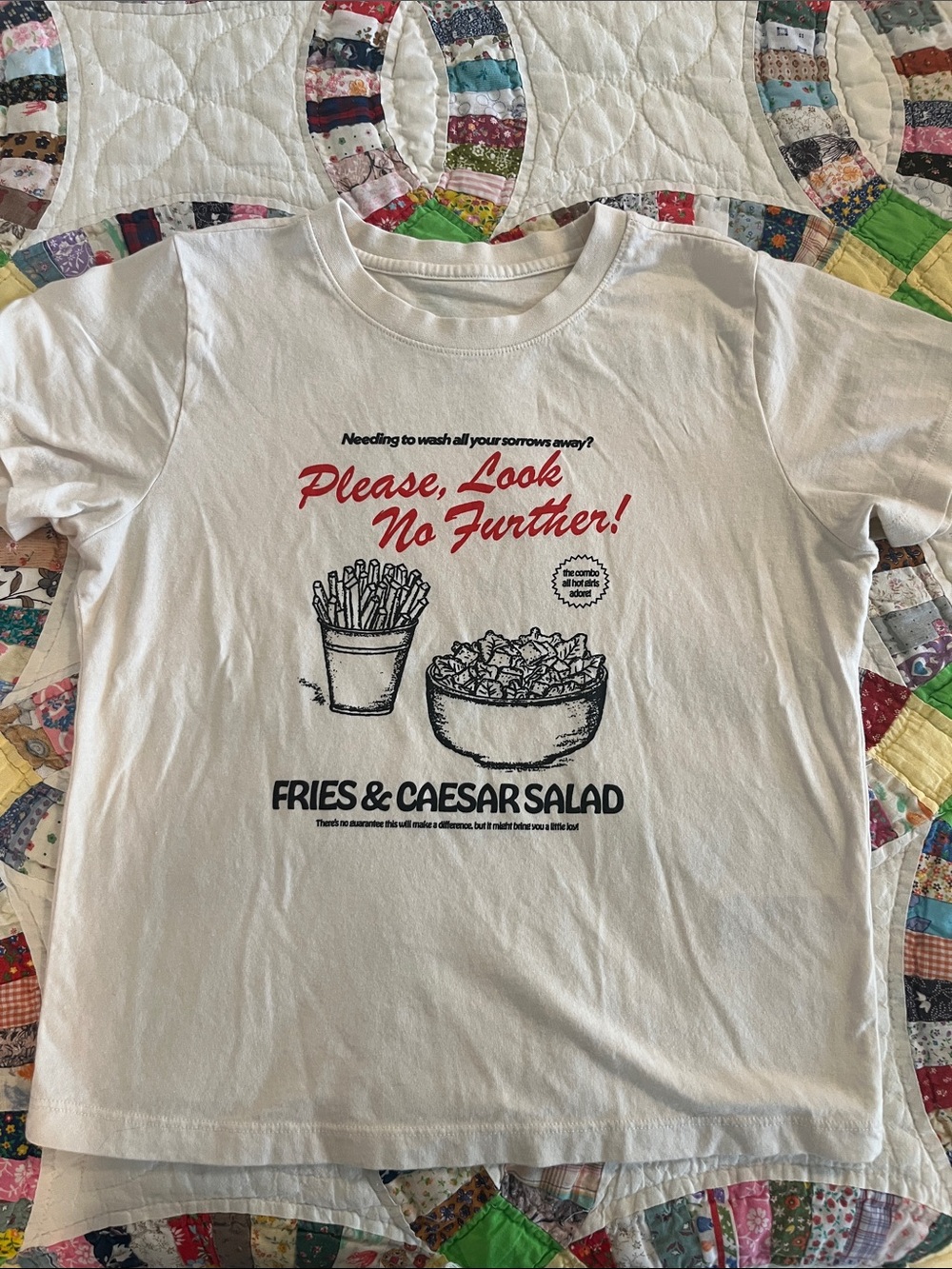 Anthropologie XS White & Red Cotton Fries & Caesar Salad Short Sleeve Tee